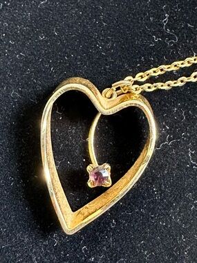 Gold Heart Pendant Necklace with Purple Center Stone - Women Costume Jewelry